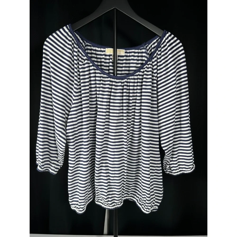 Michael Kors Navy White Striped 3/4 Sleeve Top‎ Plus Size 2X  Workwear Blouse